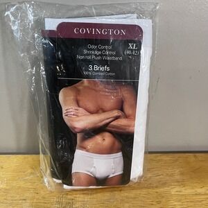 Covington Briefs Mens XL White 3 Pack Cotton Non-roll Waistband NEW